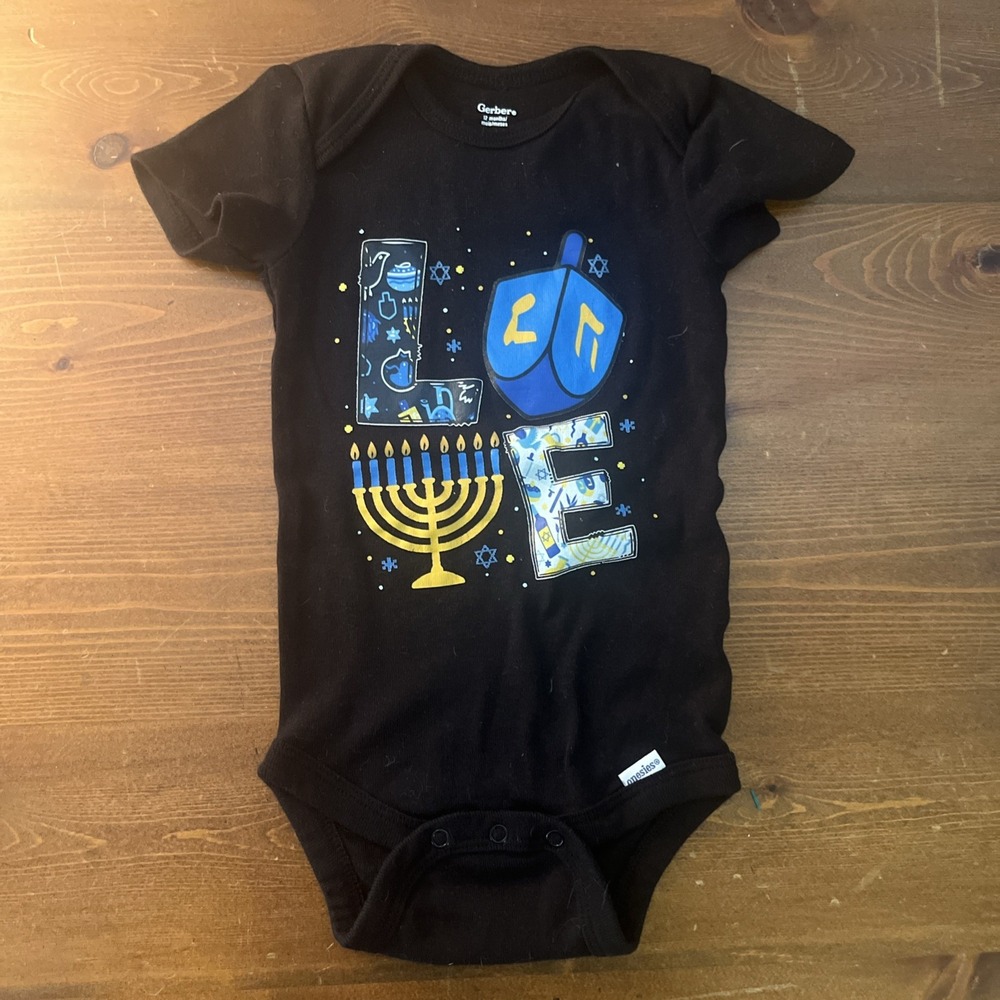 GERBER baby Hannukah Black Body Suit Size 12 Months‎